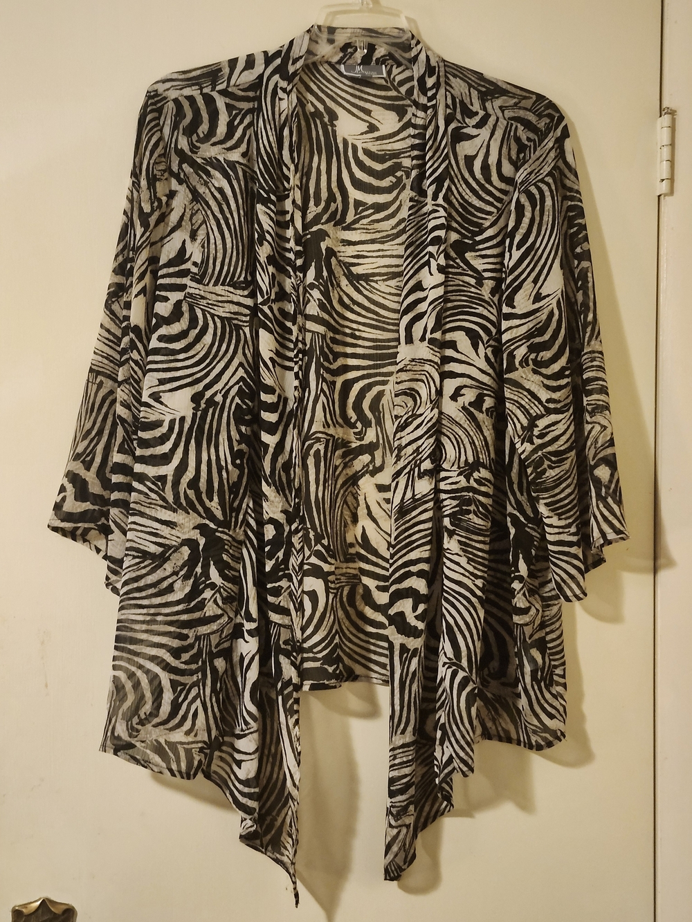 JM Collection Black & White Zebra Print Open-Front Lightweight Kimono 2X